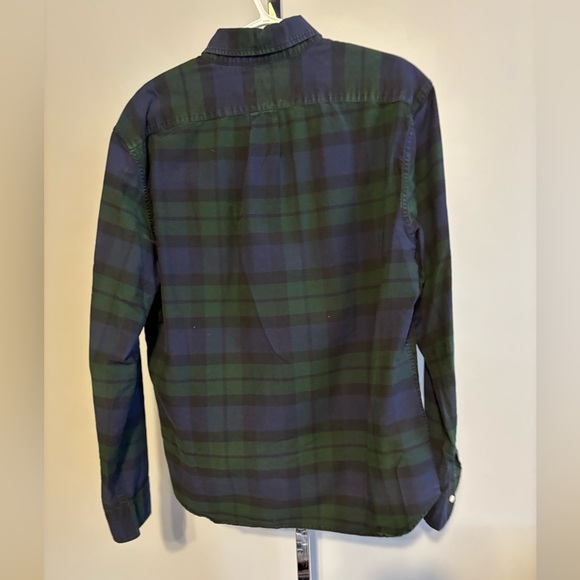 J Crew button down navy and green plaid cotton men’s shirt size slim large - Picture 2 of 6